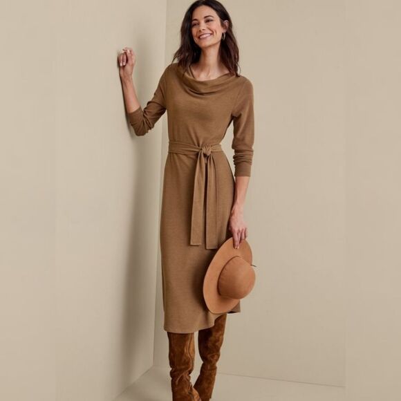 Soft Surroundings Paula Tan Cowl Neck Dress Size XL XLP $110 NWT - Picture 3 of 7